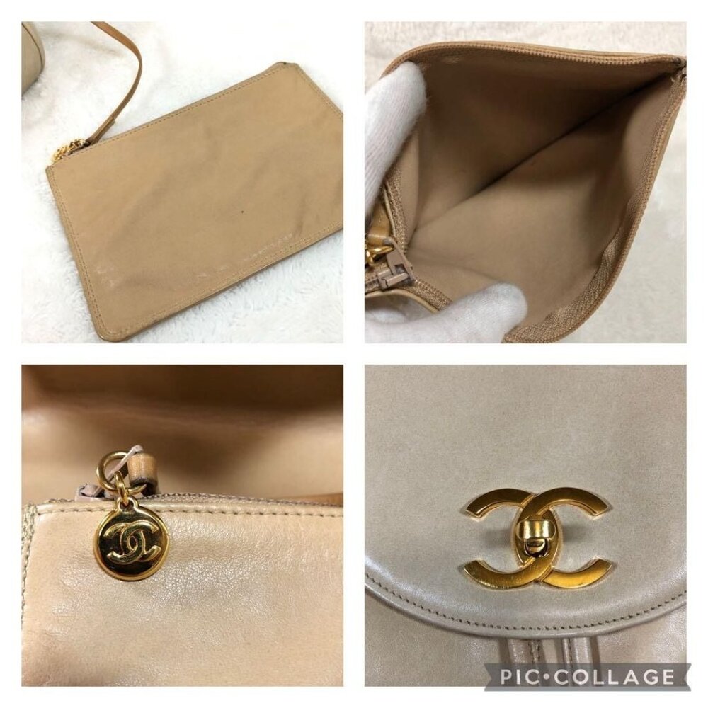 CHANEL CC Vintage Lambskin Beige Gold Backpack Bag Drawstring Chain - Picture 10 of 15